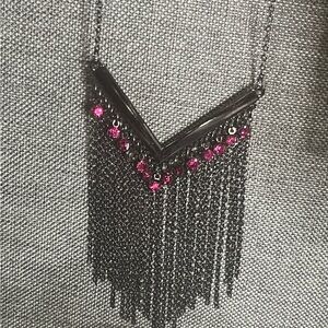 Elegant Black& Pink Fringe Necklace